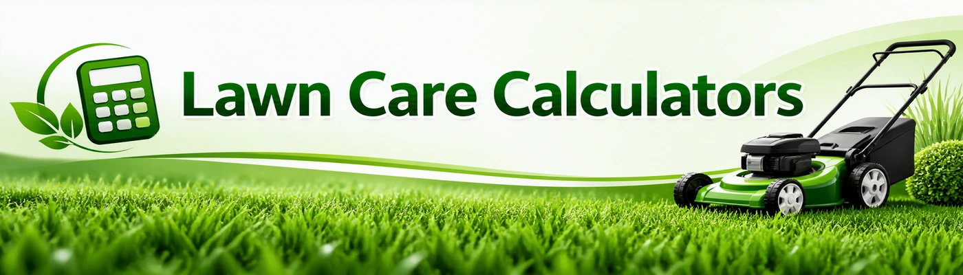 Lawn Care Calculators Lawn Care Calculators header banner with green grass, calculator icon, and lawn mower